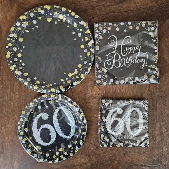60th Party Decorations Plates Napkins Bday Celebration Decor Happy Birthday 60 - Picture 8 of 10
